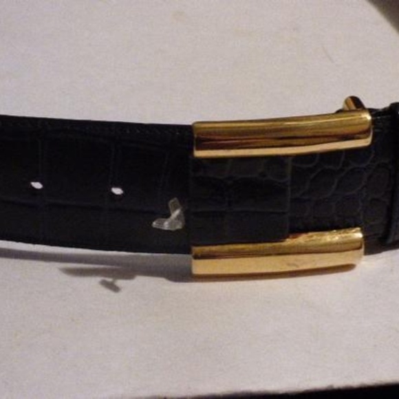 Milor Navy Croc Embossed Leather Gold Buckle Belt